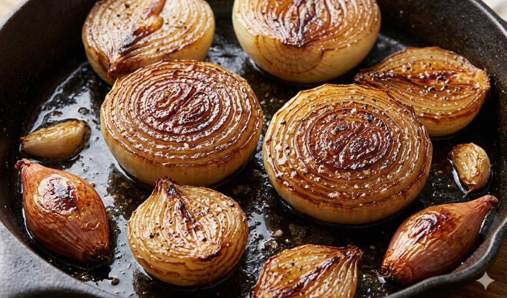 Cebolas assadas e caramelizadas