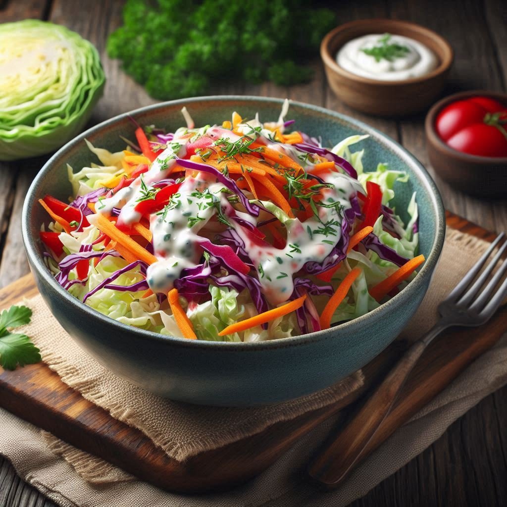 Salada de Repolho e molho de Iogurte grego