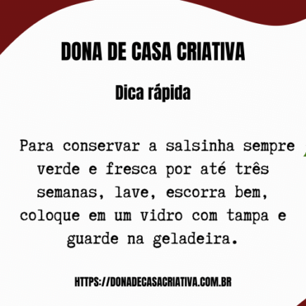 DESCUBRA COMO CONSERVAR SALSINHA