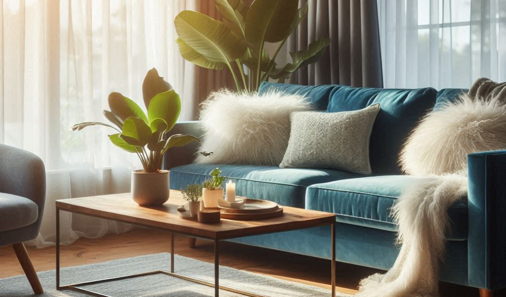 Decoração de sala com sofá azul Decoração de sala com sofá azul