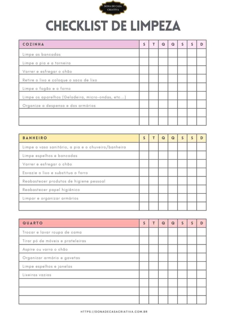 Checklist de Limpeza para imprimir