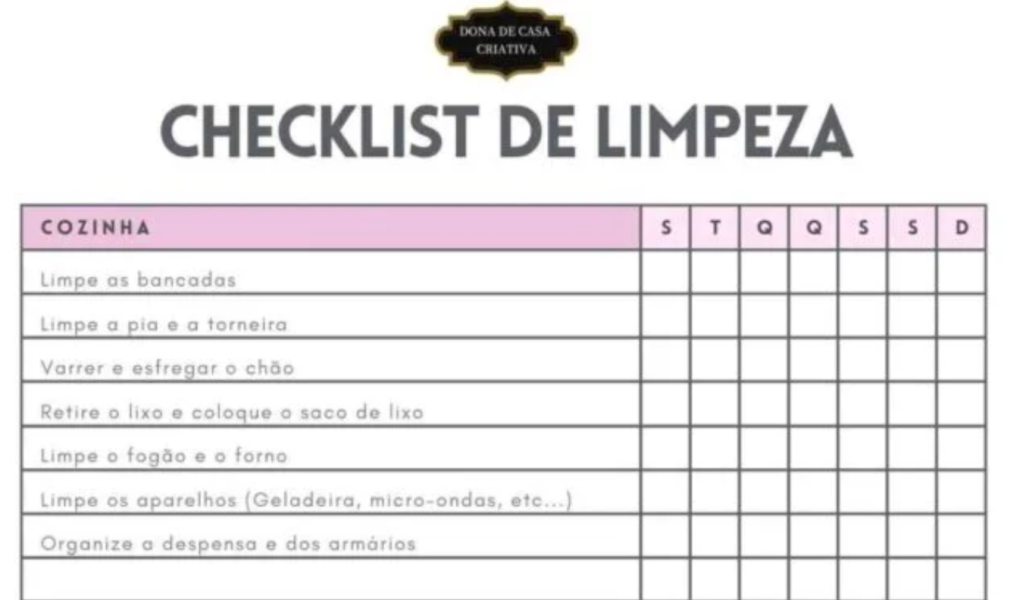 Checklist de Limpeza para imprimir