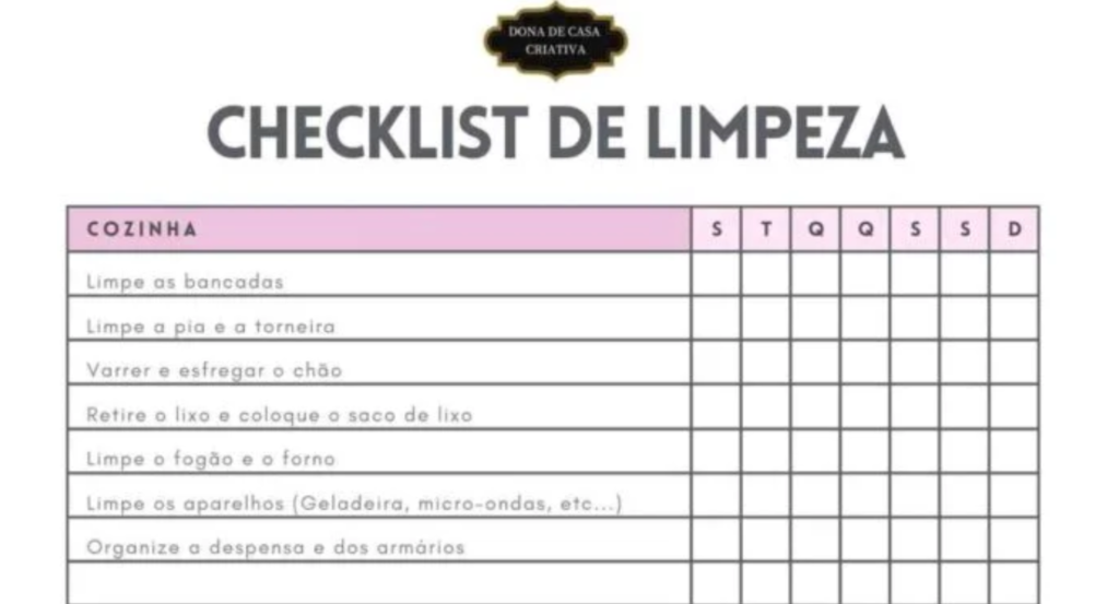 Checklist de Limpeza para imprimir