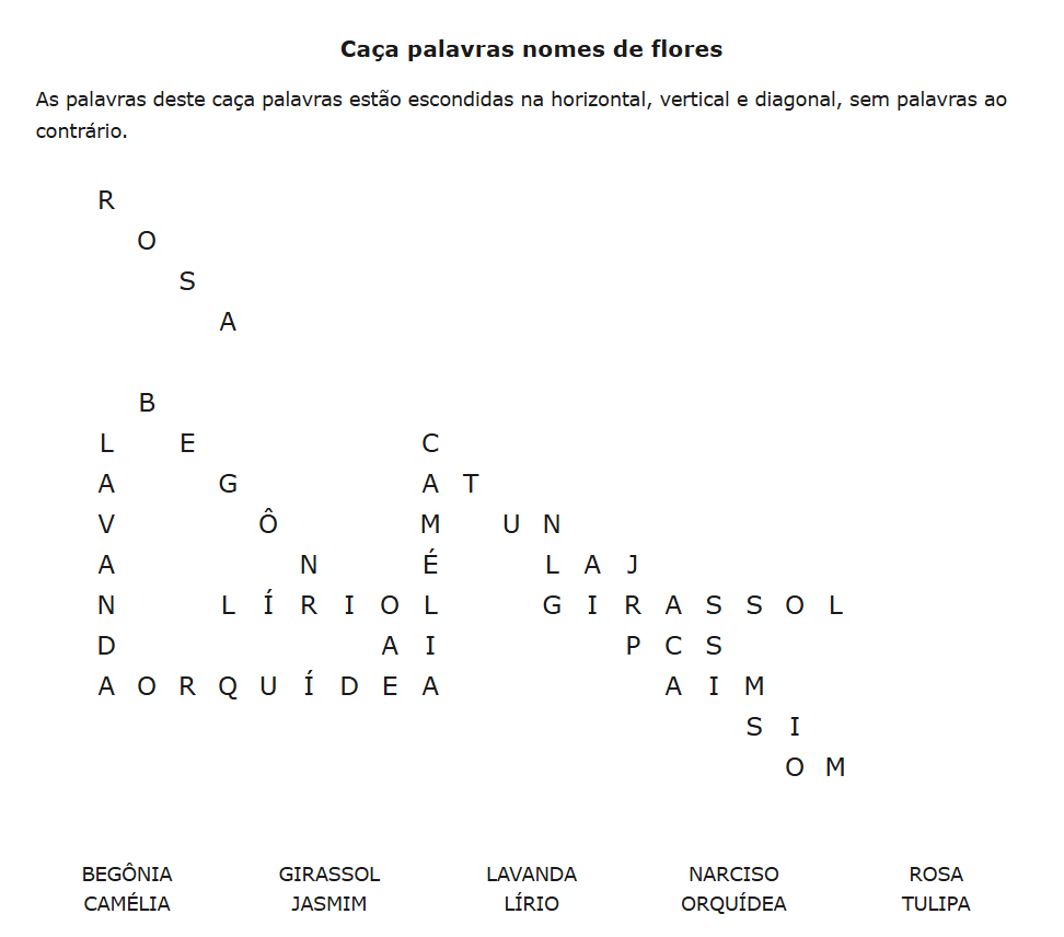 Caça palavras Nome de flores