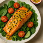 Salmão grelhado com molho de maracujá