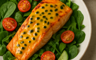 Salmão grelhado com molho de maracujá
