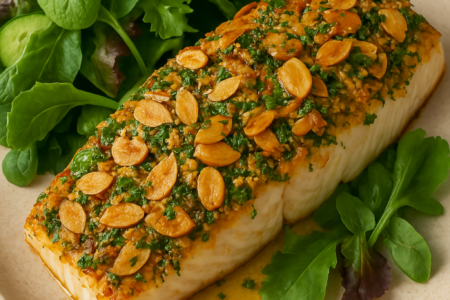 Como Criar um Peixe Assado com Crosta Crocante de Amêndoas e Ervas Peixe Assado com Crosta Crocante