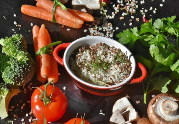 Explore a vibrant assortment of fresh vegetables and herbs perfect for healthy cooking.