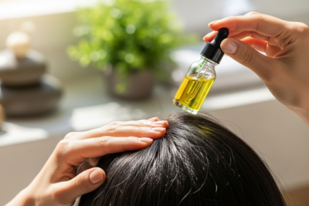Como Fazer Umectação com Óleo de Rícino para Combater a Queda de Cabelo Mulher fazendo umectação com oléo Rícino
