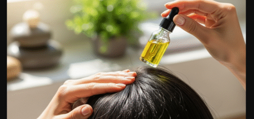 Mulher fazendo umectação com oléo Rícino