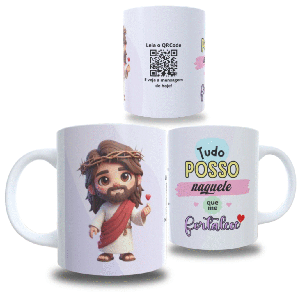 Caneca interativa com qr code Jesus fofo Monand